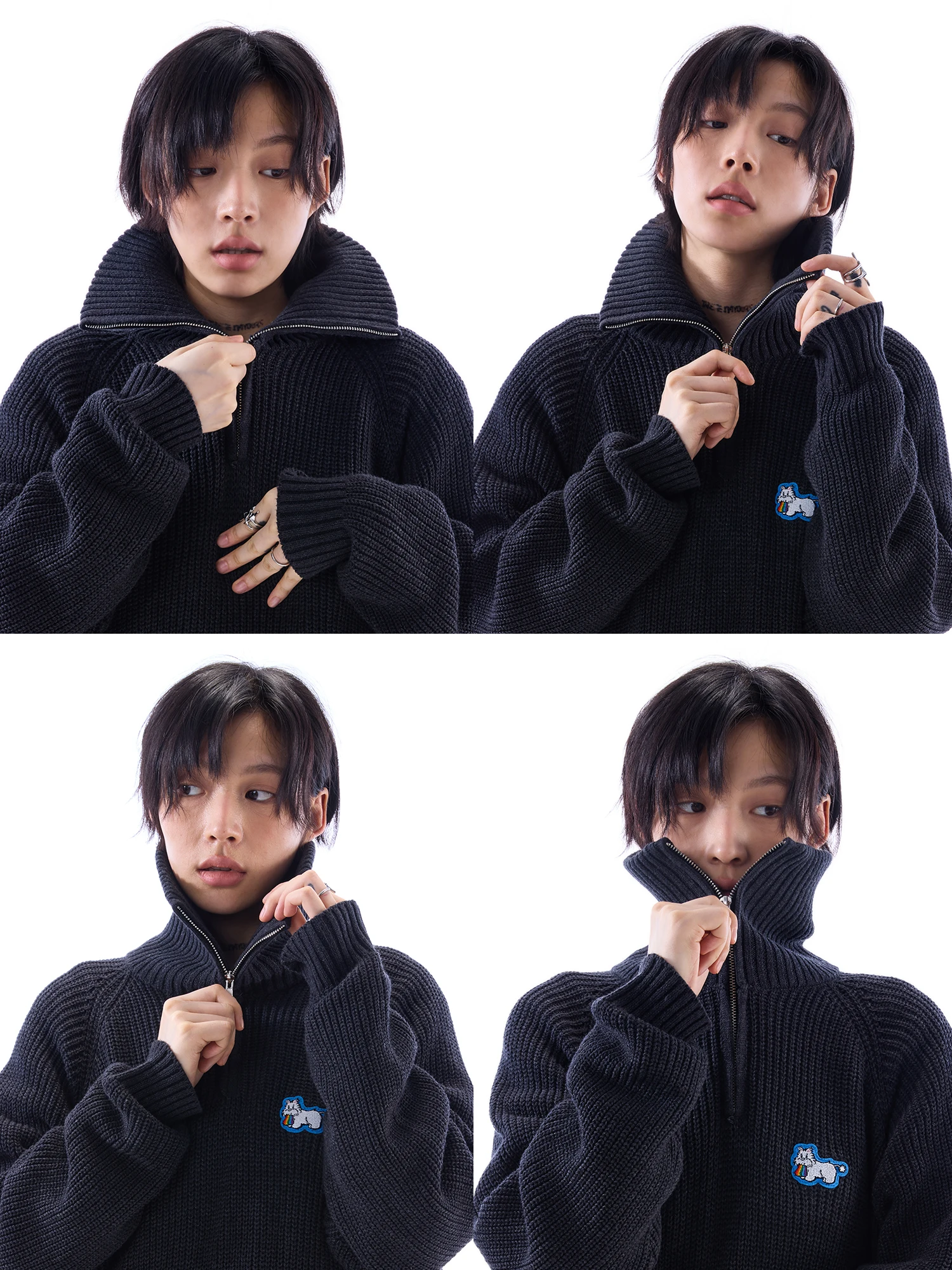 Sameuoo свободного действия свитер с высоким воротником на молнии West Highland Puppy