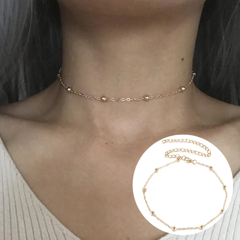 

2021 Delicate Jewelry Round Bead Discs Choker Necklace for Women Party Clavicle Chain Necklace Gifts Wholesale