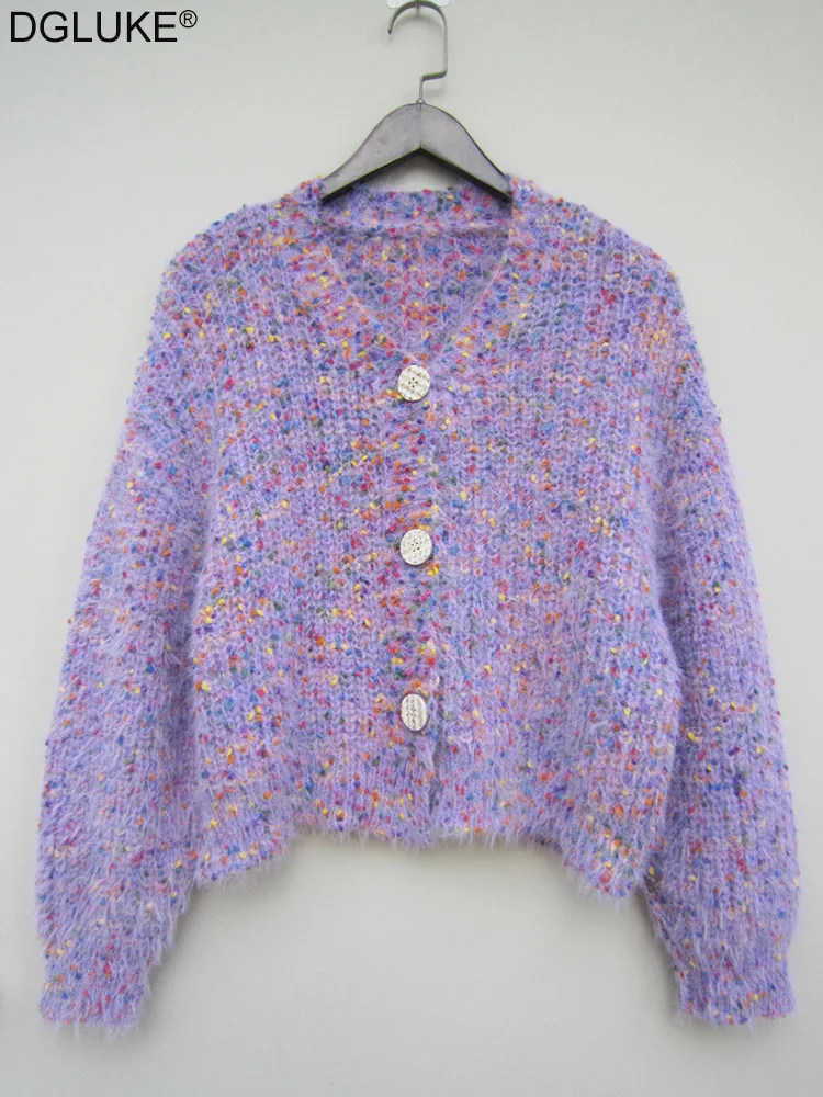 DGLUKE красочный вязаный кардиган свитера для женщин большого размера с v-образным