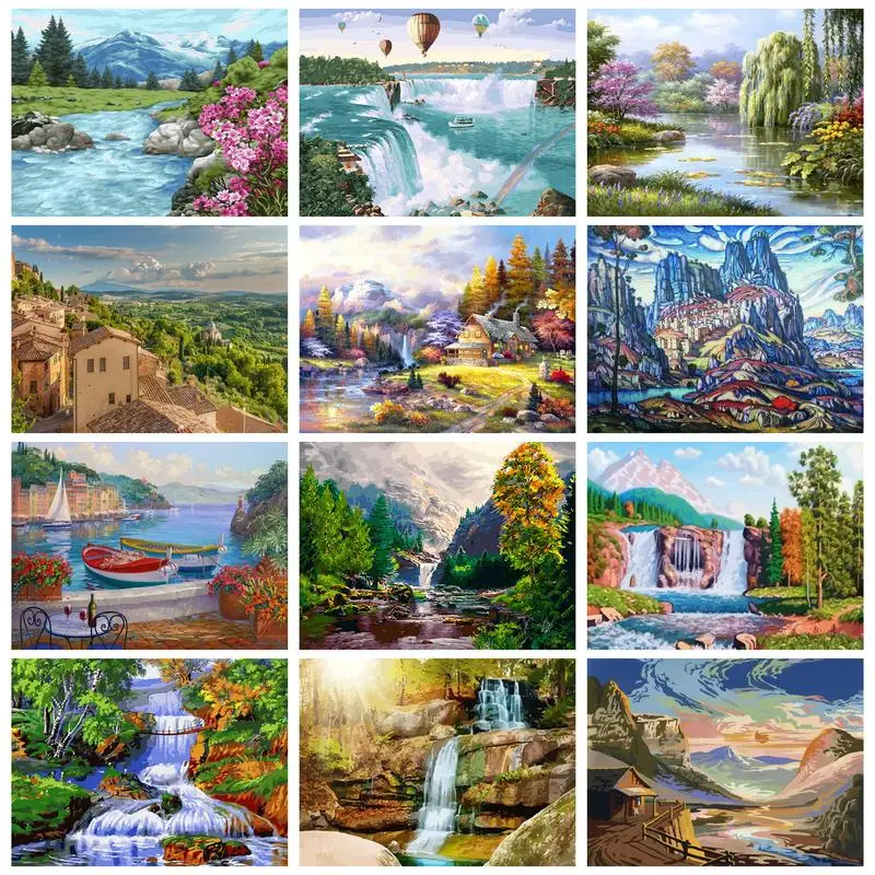 

CHENISTORY Modern Painting By Numbers Mountain River Forest Landscape For Adults Kids Handmade Home Decors DIY Gift Artwork