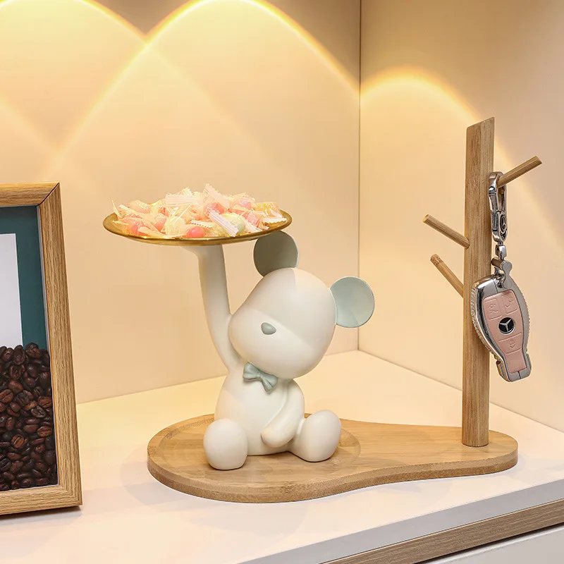 

Nordic Kawaii Resin Bear Storage Tray Raised Hand Tray Room Key Candy Snack Phone Tray Figurines Desk Home Decoration For Indoor