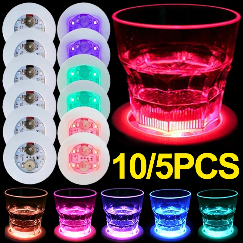 

LED Luminous Coaster Stickers Drinking Glass Cup Pads Lamp Wine Liquor Bottles Coaster Christmas Wedding Bar Party Decor Mat