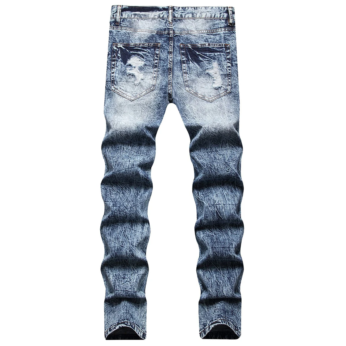 Spring And Autumn Classic Nostalgia Blue Hole Stretch Straight Leg Jeans, High Quality Skinny Cat Beard High Street Casual Pants