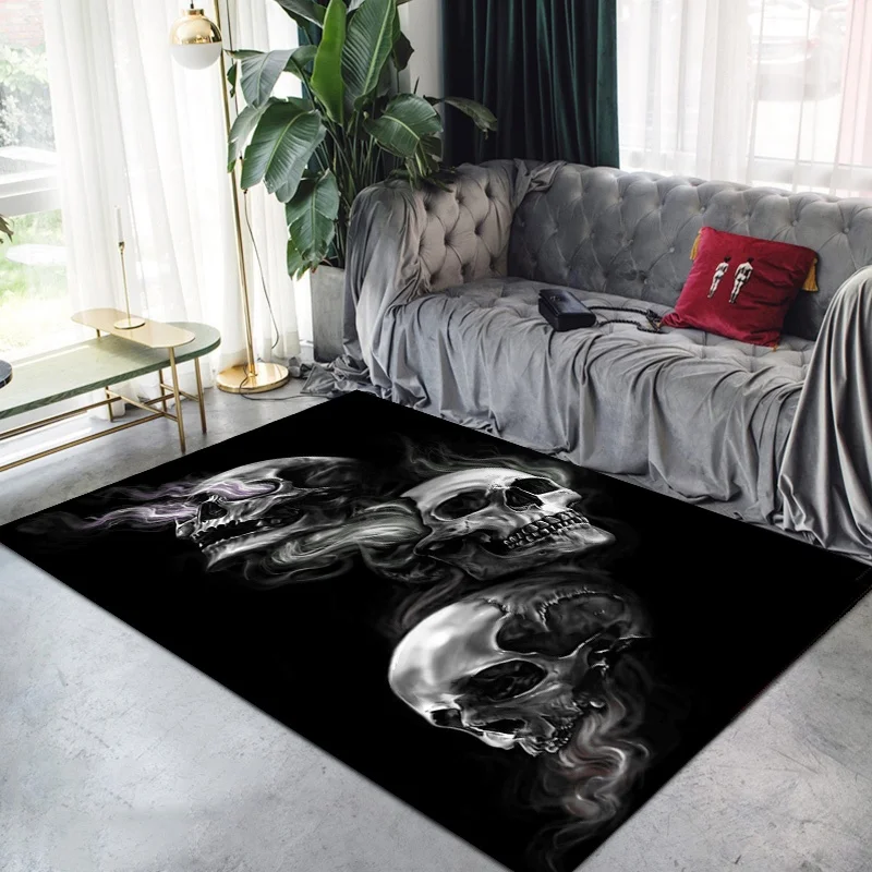 

Home Decor 3D Patterned Area Mat Rectangular Skull Carpet Black Modern Non-slip Area Rug Decorative Floor Mat Furry Mat Tapis