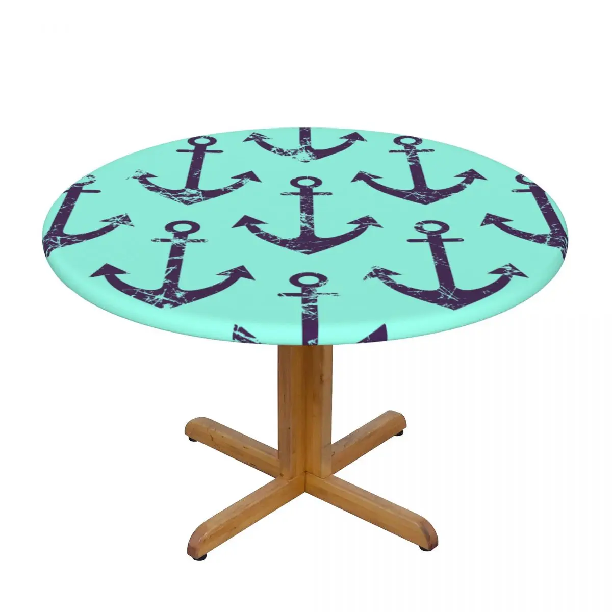 

Round Table Cover for Dining Table Elastic Tablecloth Blue Grunge Background Nautical Theme Fitted House Hotel Decoration
