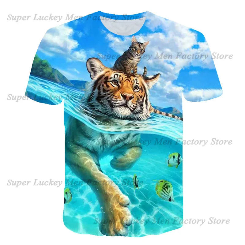 

2022 Cool Fashion Men Women's For T-Shirt Cute Two Cats Print Girls Animal 3D T-Shirt Summer Short Sleeve Shirt Men's TShirt