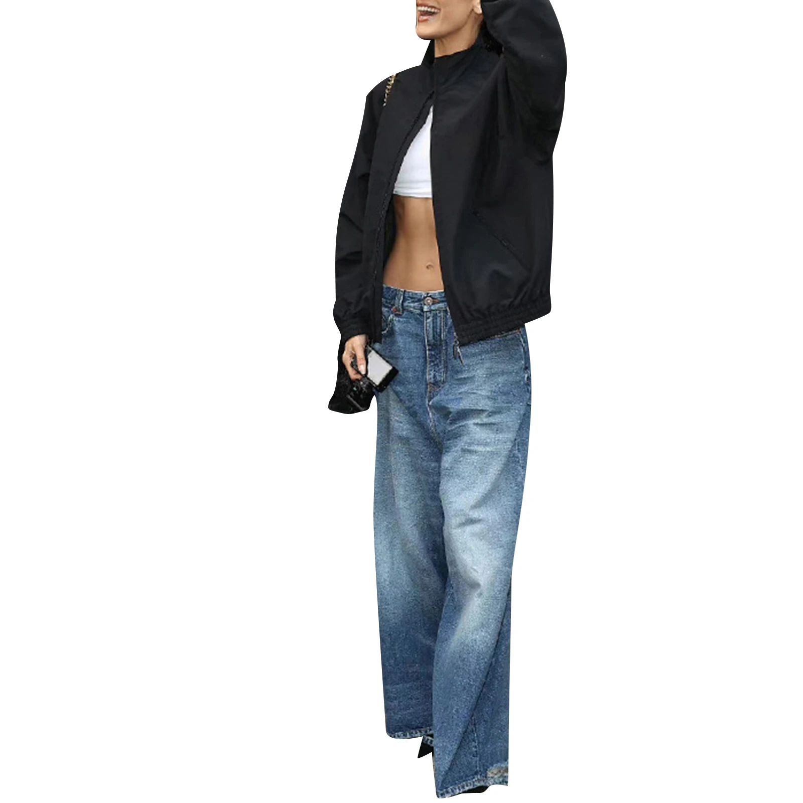 

Y2K Soild Color Zippers Frock Jackets Women Fashion Long Sleeve Stand Collar Outwear with Pockets Streetwear Ladies Casual Coats