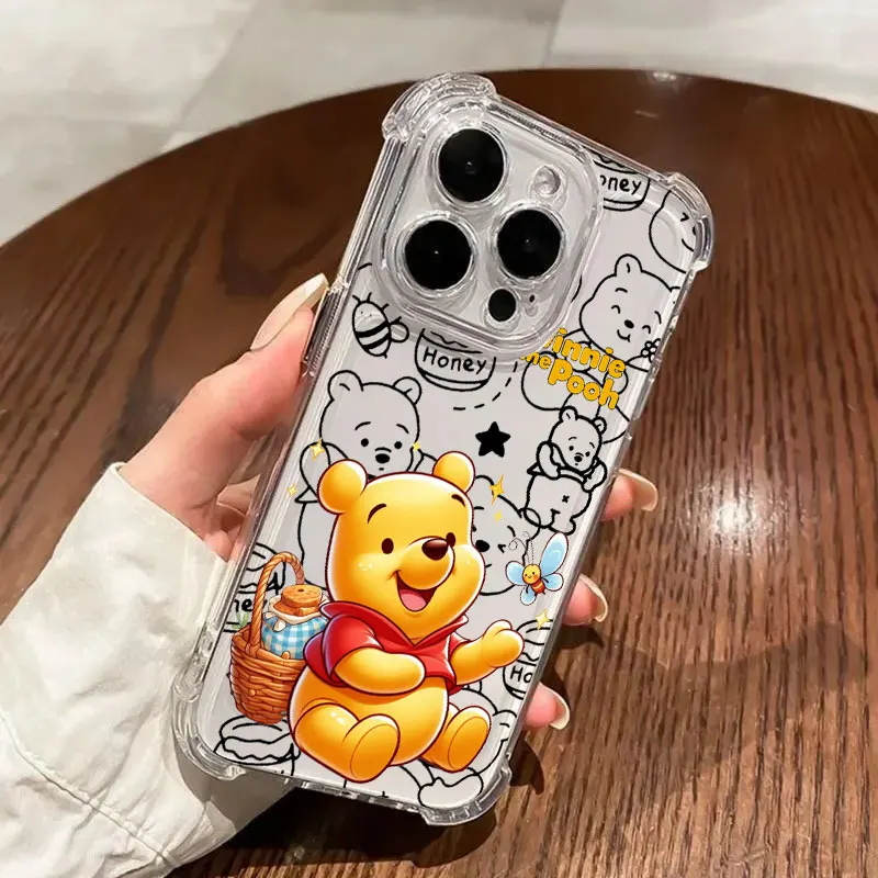 Фото Милый чехол для телефона с Винни-Пухом для iPhone 17, 16e, 16, 15, 14, 13, 12, 11 Mini, Air, Pro, Max, XR, Plus, противоударный, прозрачный №4