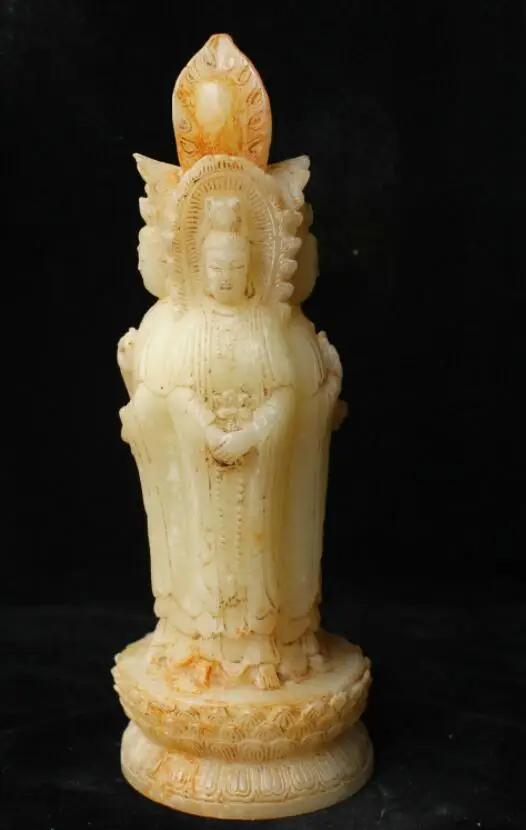 

Китайская статуя Будды Кван-Инь из натурального старого нефрита ручной работы, 25,5 см