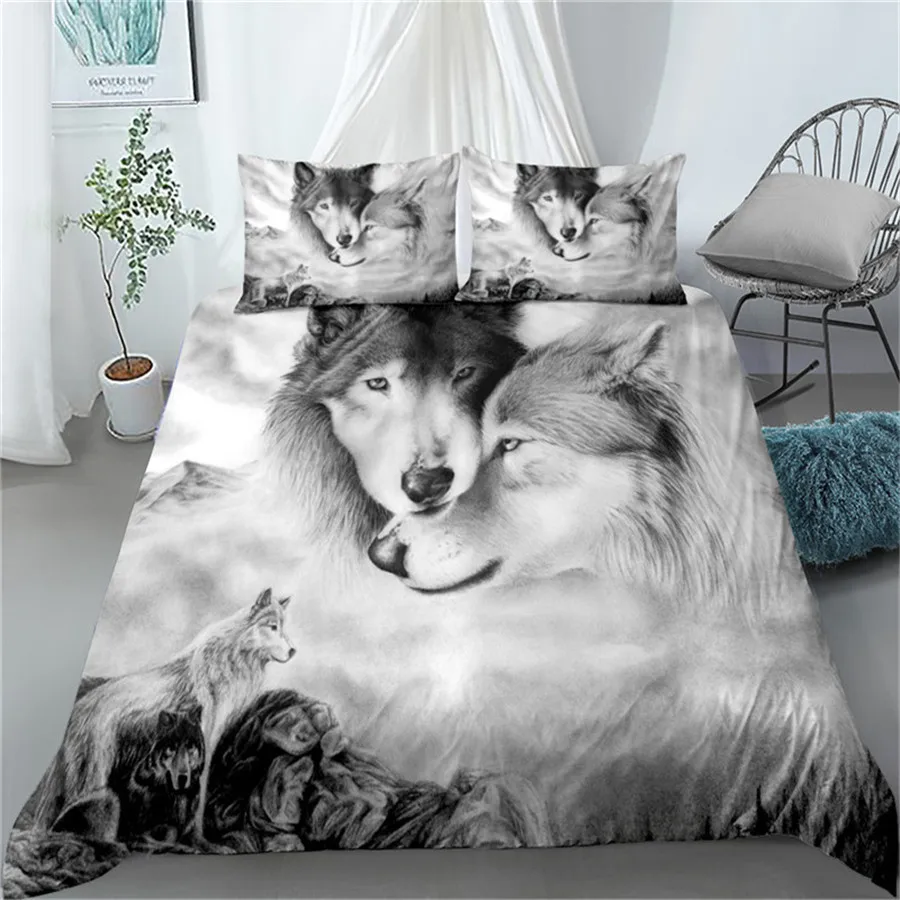 

Wolf Bedding Set Boho Wolf Duvet Cover Twin Colorful Wildlife Quilt Comforter Cover Set&Pilllowcase for Boys Kids Teens Bedroom
