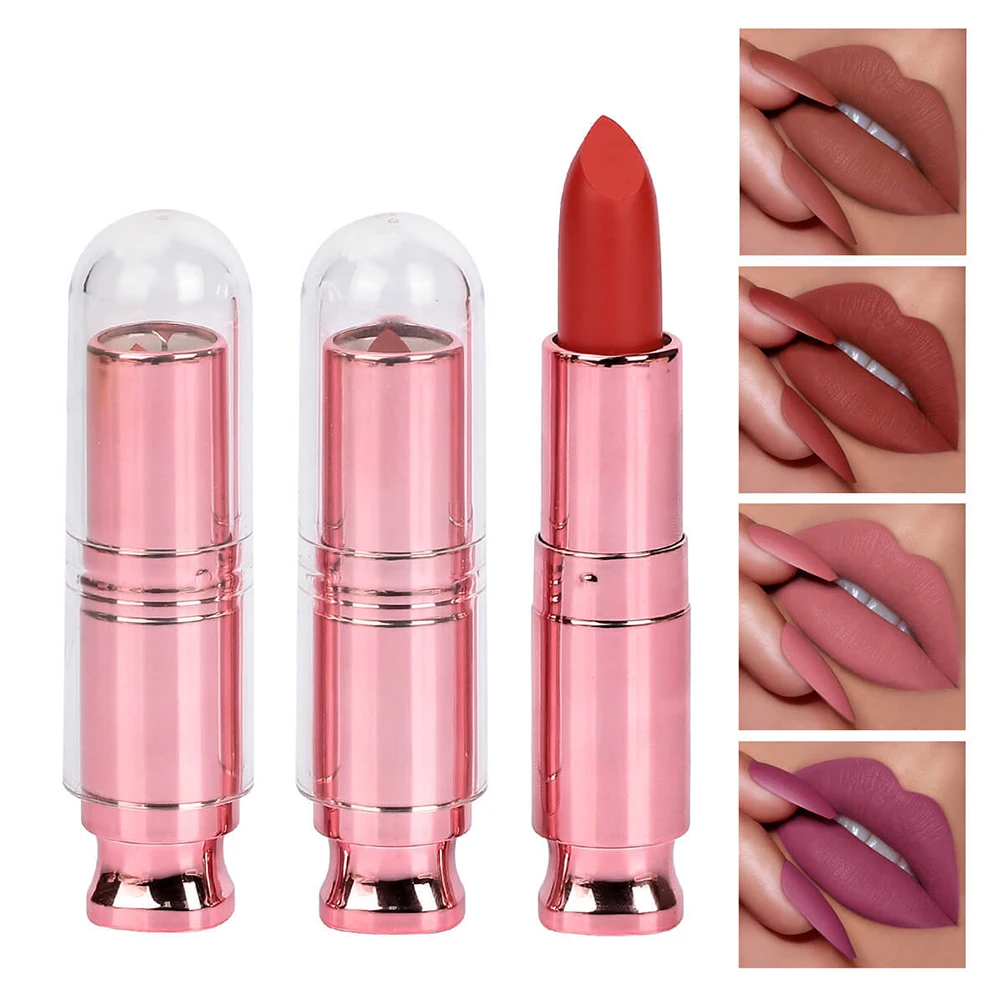 

14 Colors Moisturizing Easy Color Matte Non-stick Cup Lasting Lipstick Private Label Rose Gold Round Tube Cream Lipstick