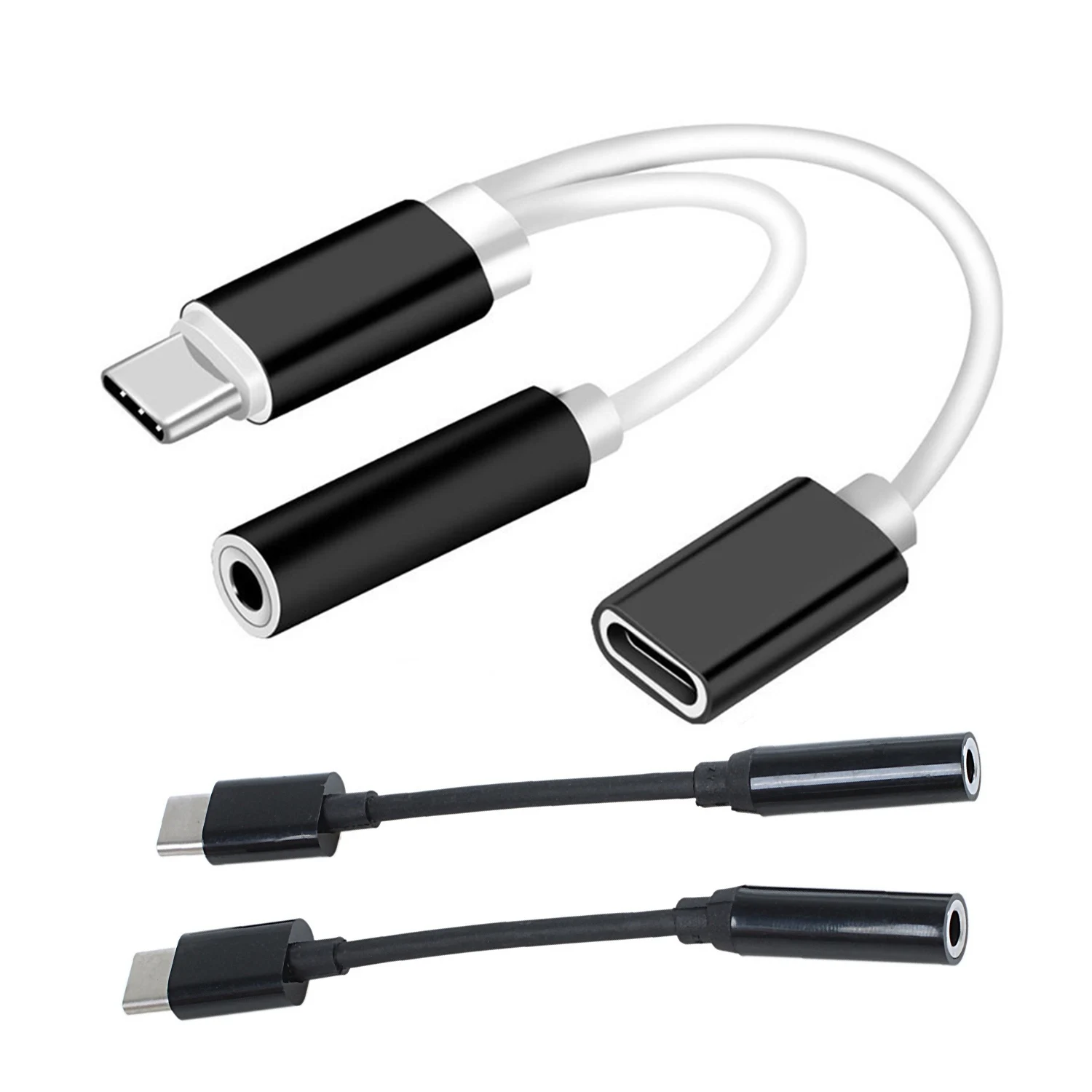 1x черный USB TYPE-C to 3 5 внешний кабель для наушников адаптер зарядки телефона и 2 шт. в