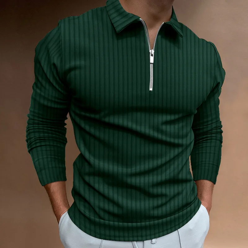 2023 Striped Long-Sleeved Polo Shirt Spring and Autumn Lapel Zipper T-shirt Men's Top Street Wear Casual Fashion Men's Shirt images - 6