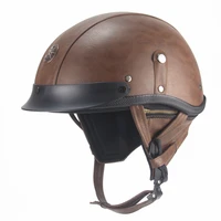 vintage motorcycle helmet classic leather retro half helmet for men bike ridding pedal motor cruise 56 62cm thankslee