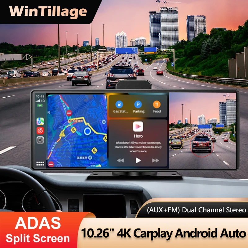 

10.26 Inch Dash Cam Car DVR HD 4K 2160P Wireless Carplay Android Auto DashCam Mirror Dual Lens 5G WiFi GPS FM AUX Video Recorder