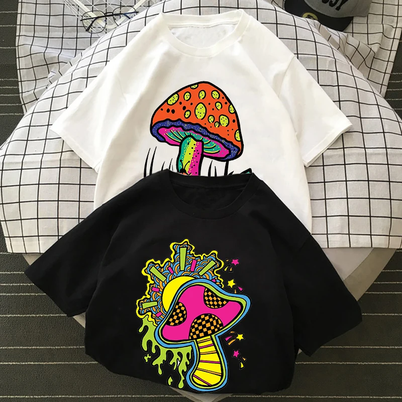 

Женская футболка в стиле Харадзюку 90-х с принтом в виде грибов, летняя повседневная футболка с коротким рукавом, топ, уличная одежда, женские...