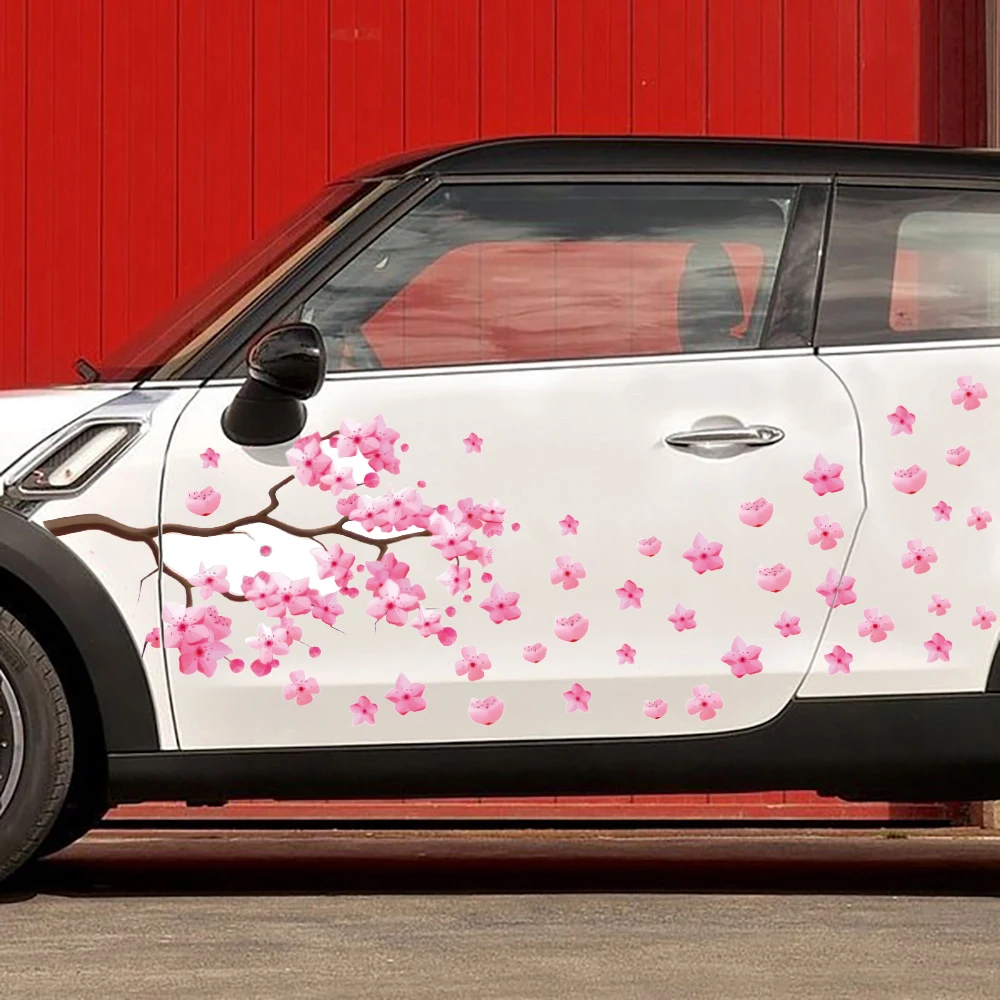 

Современная наклейка на автомобиль с цветком вишни Сакура, дверь, кузов, боковая японская тема, аниме, гоночный автомобиль, наклейка для декора бампера, капота