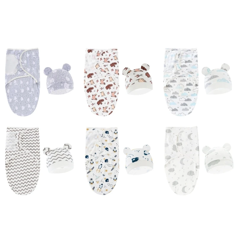 

Y55B Cotton Swaddle Blanket Wrap Hat for Newborns Unisex Baby Boys Girls Wrap Towel
