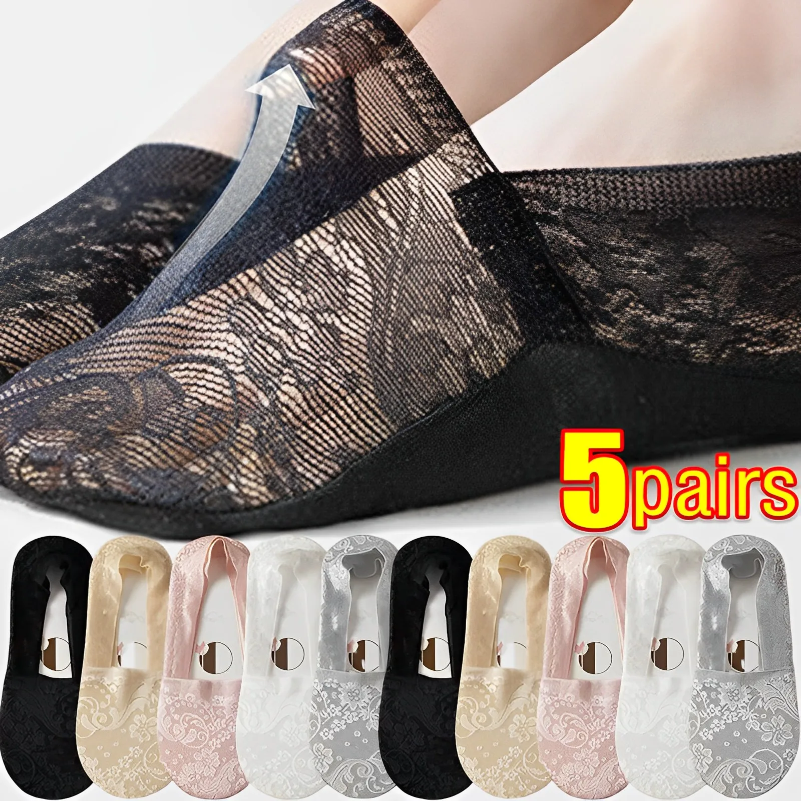 Summer Women Sexy Lace Socks Ice Silk Flower Low Cut Socks Invisible Anti-slip Lace Ankle Sock Breathable Boat Sox Female