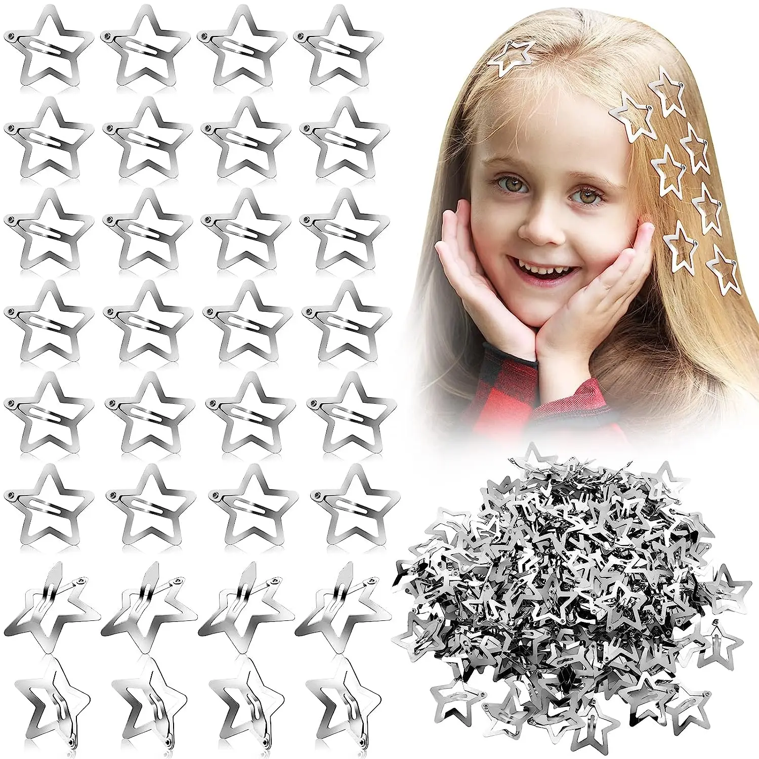 

Y2K 20pcs Silver Star BB Hairclips Girls Cute Star Hairpins Barrettes Women Metal Snap Clip Headdress Hair Jewelry Accessories