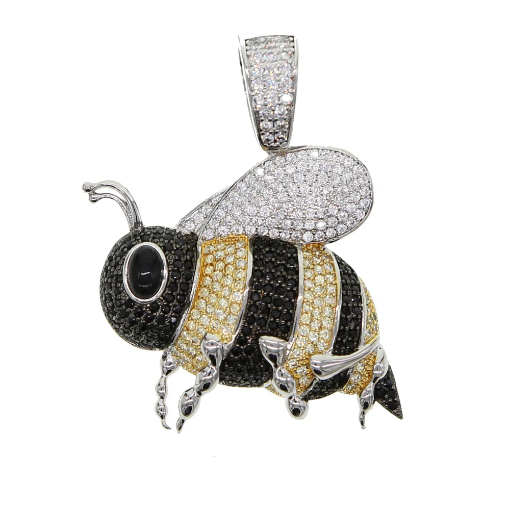 

New Black Gold Silver Color Iced Out Cubic Zircon Animal Bee Pendant Necklace 5mm Tennis Chain Men's Women Hip Hop Jewelry