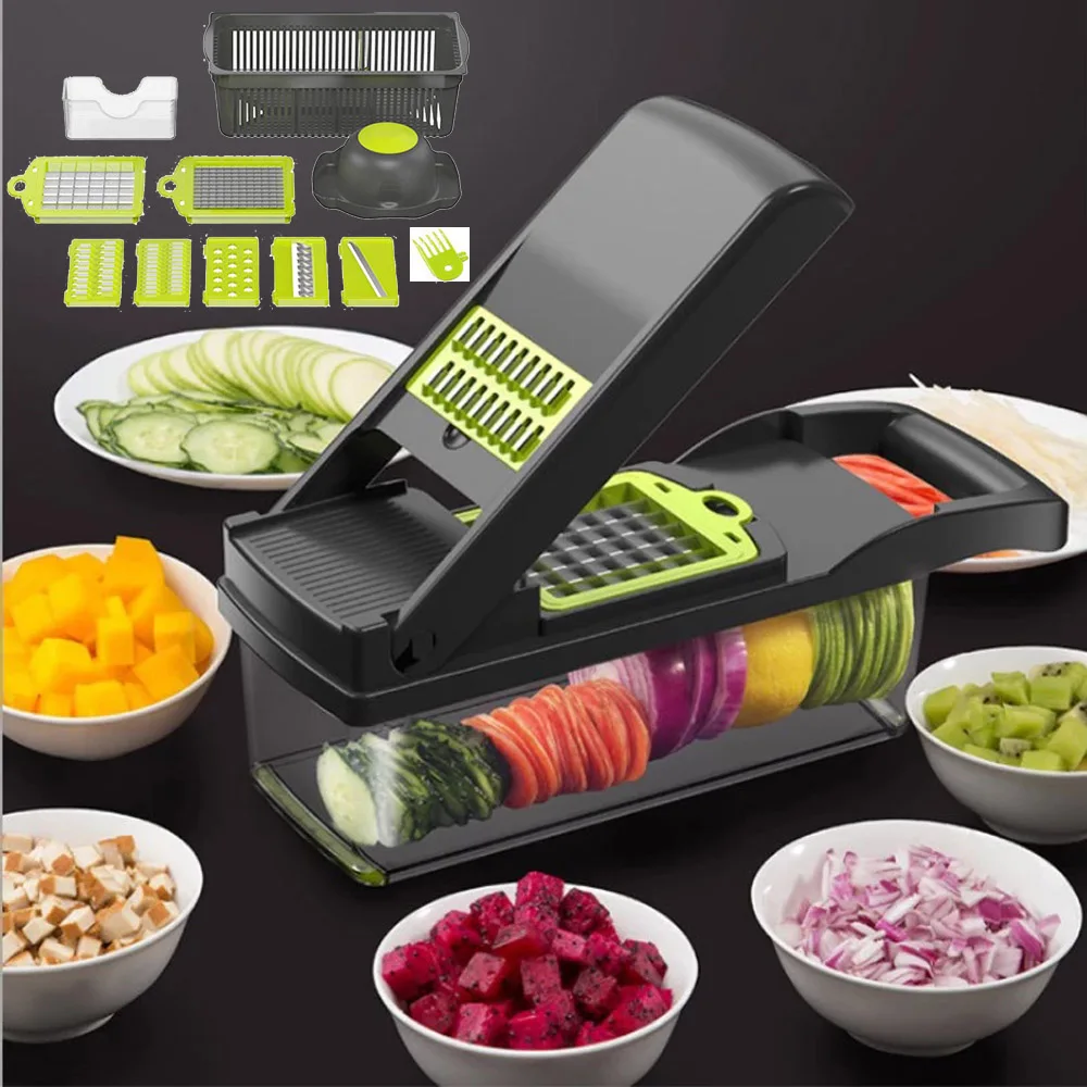 

12 in1 Vegetable Cutter Peeler Fruit Slicer Grater Multifunctional Potato Carrot Chopper Drain Basket For Kitchen Accessories