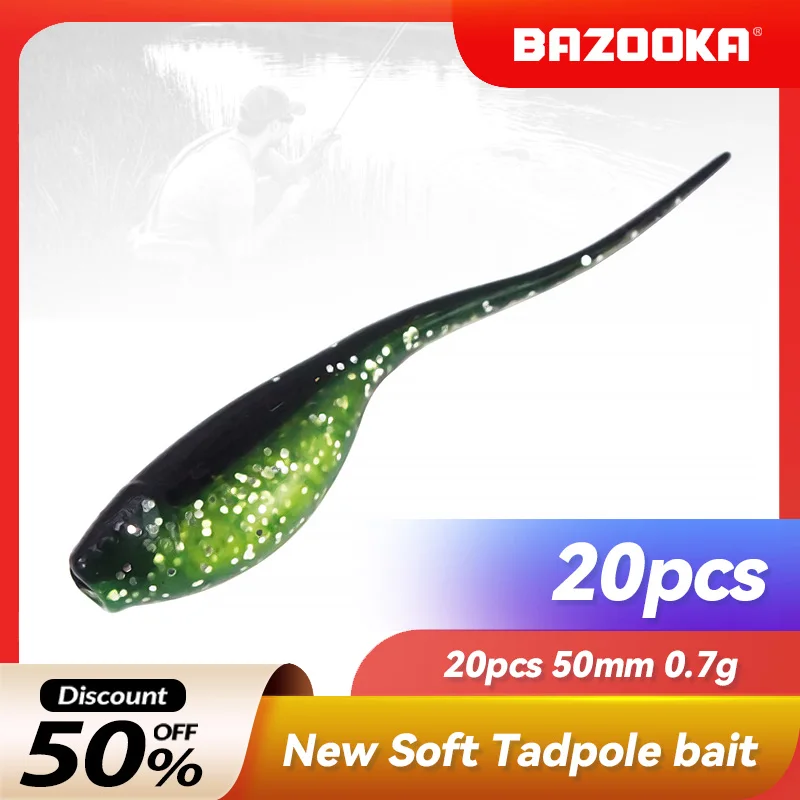 

Bazooka 20pcs Tadpole Soft Lure Fishing Baits Silicone Shad Shiner Jighead Spinner Wobblers Worm Jigging Lead Bass Carp Pike