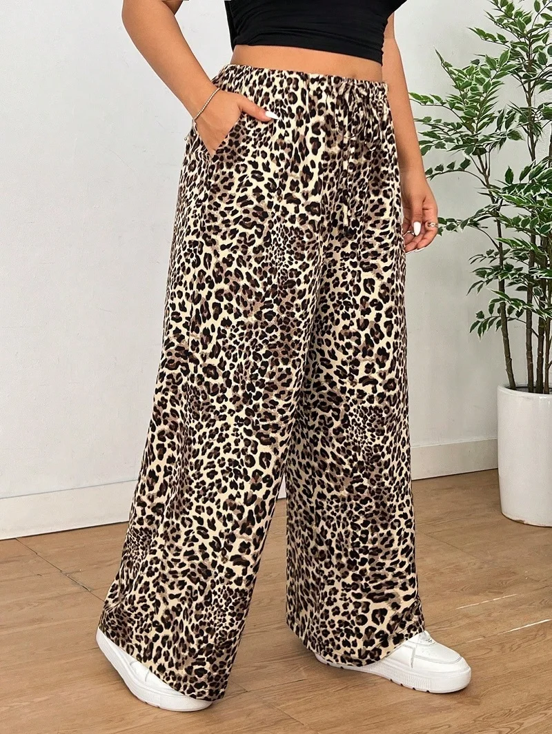 Осенне-зимние новые прямые брюки с леопардовым принтом повседневные популярный