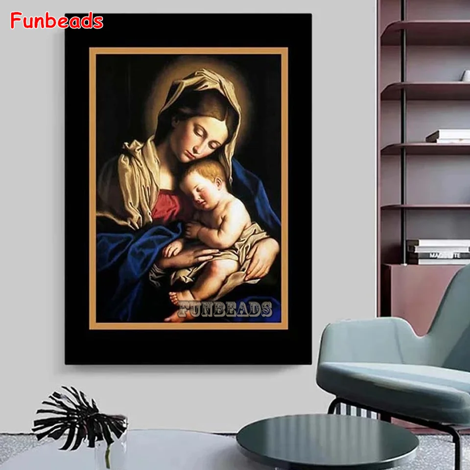 

Virgin Mary Holding Jesus Diamond Painting Cross Stitch Kit Mother and Child Diamond Mosaic Embroidery Wall Picture Decor GG6985