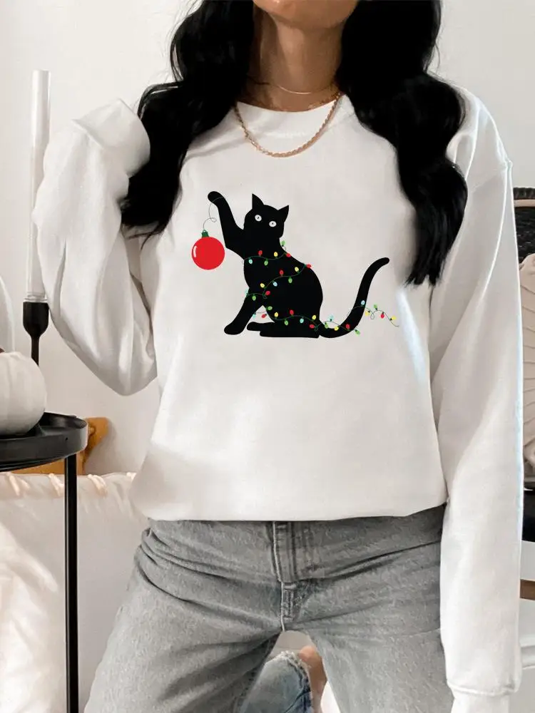 

Graphic Sweatshirts Merry Christmas Women Clothing Lady Cat Cartoon Sweet 90s Print Fashion Woman Hoodies Female Pullovers
