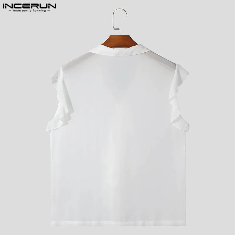 Мужская прозрачная рубашка INCERUN с коротким рукавом