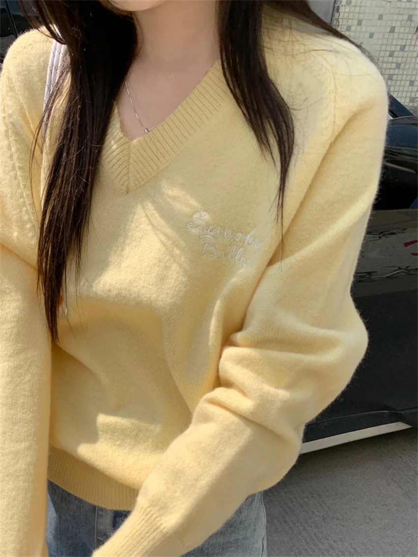 Женский свитер с V-образным вырезом Alien Kitty повседневный свободный трикотажный