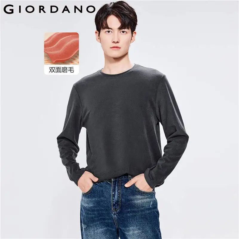 

GIORDANO Men T-Shirts Anti-Pilling Stretchy Fleece T-Shirts Crewneck Solid Color Long Sleeve Simple Basic Casual Tee 01022850