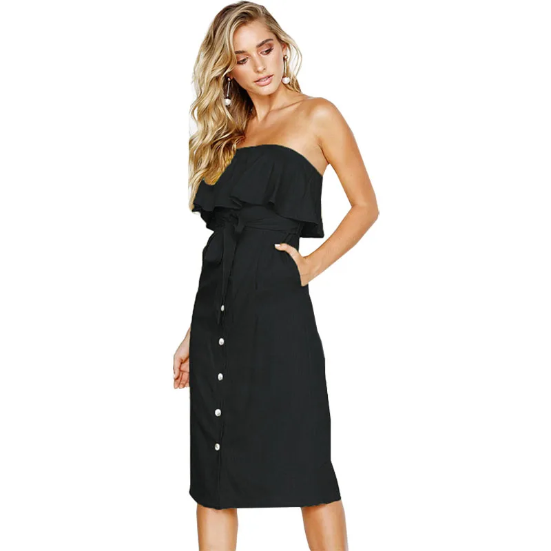 

Summer 2022 Sexy Backless Chest Wrap Shoulder Button Belt Flounces Dress