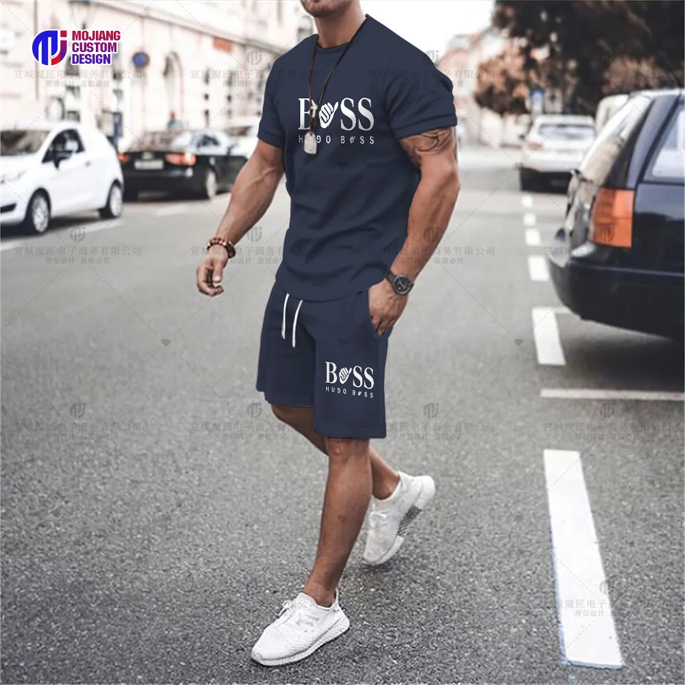 2023 Men's Luxury Printed Sportswear T-Shirt + Pants Set Casual Fashion Men's Short Sleeve T-Shirt + Beach Shorts Sportswear Set