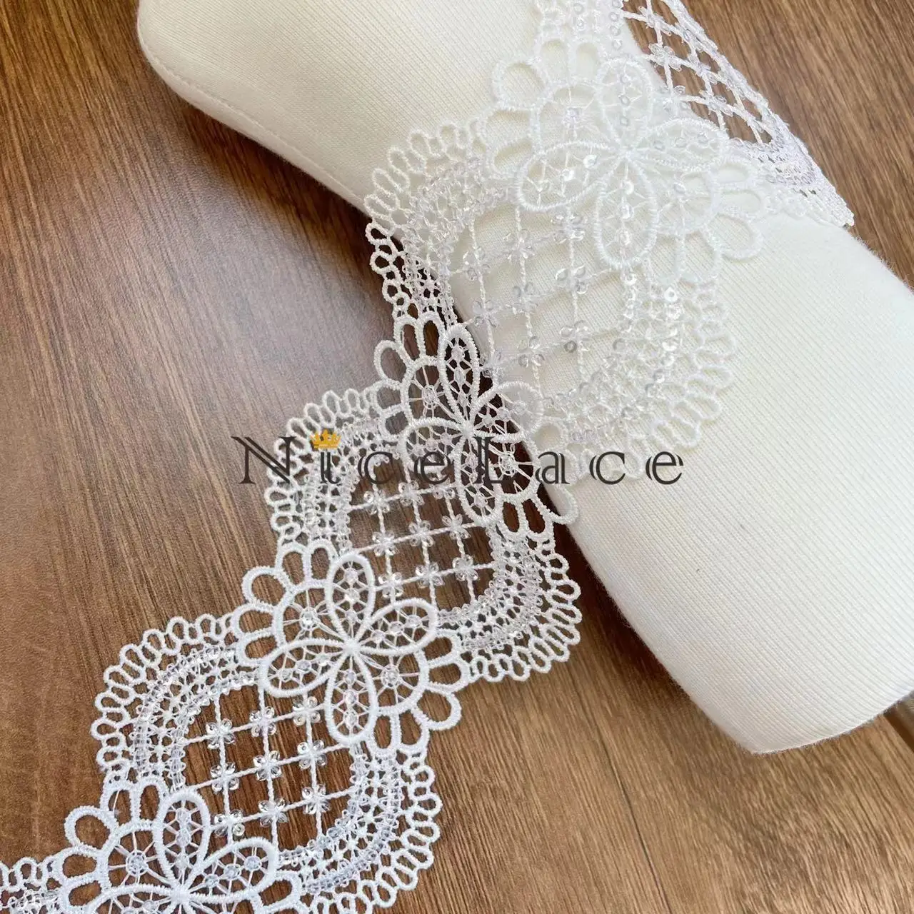 

5Yard/Lot 7cm 2022 Nicelace Good Quality Guipure Embroidery Lace Ribbon With Sequins For Bridal Dresses And Garments Accessories