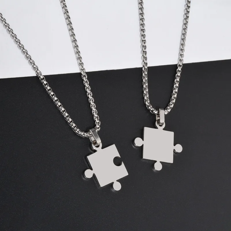 

Lovers Necklace Commemorative Square Puzzle Bestie Personality 2-in-1 Hip-hop Men and Women
