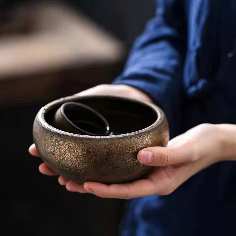 

Japanese-Style Colorful Stoneware Tea Basin Small Creative Kiln Baked Wash Water Meng Tea Ceremony Utensils Washed Building