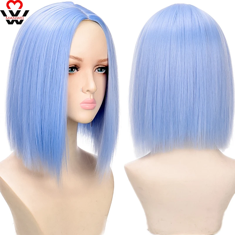 MANWEI Synthetic Wigs Sky Blue Cosplay Party Lolita Middle Part 30CM Hairs For Girls
