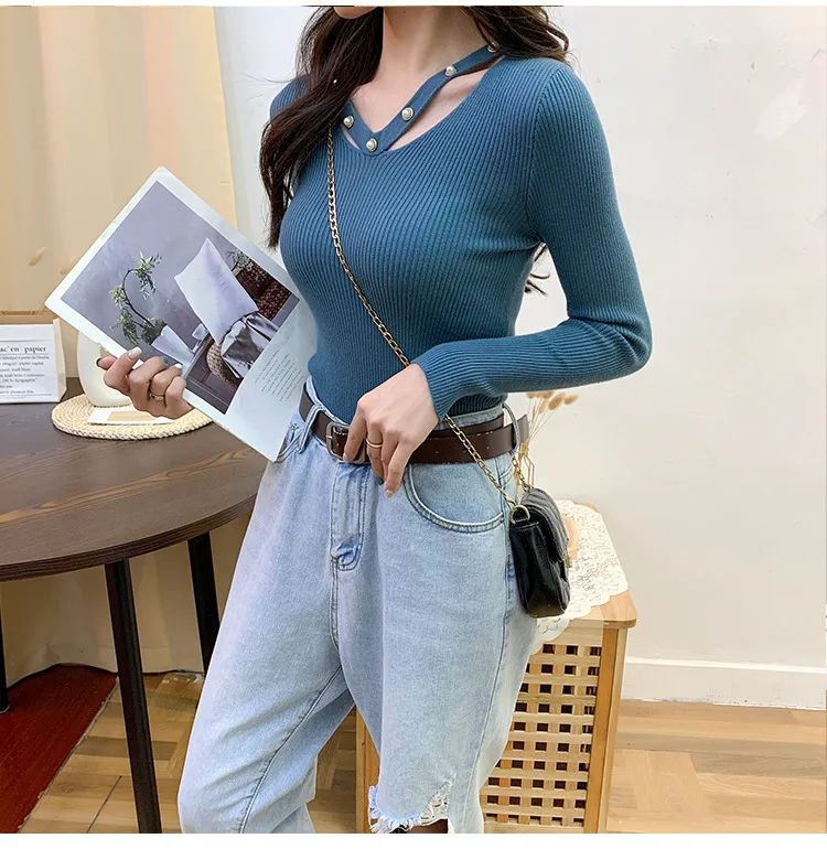 

2022 Spring Autumn Long Sleeve Tops Ladies Solid Color Clothing Korean Fashion Women Sweater Camis Casual Y2k Clothes Blouse