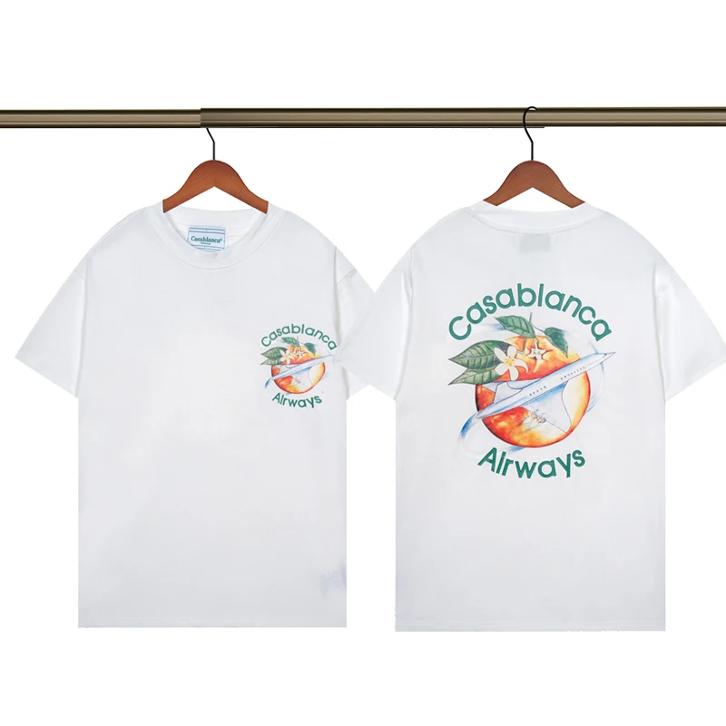 

Summer Men's T-shirt New Casablanca Short Sleeved T-shirt For Men And Women Solid Color Printed 100% Cotton Comfort Tshirt