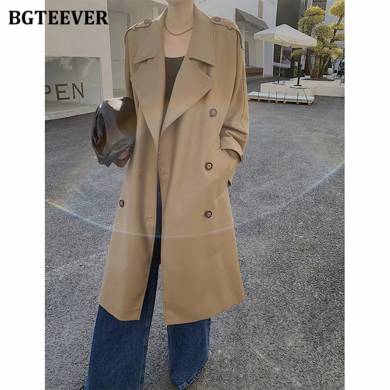 Женский Длинный Тренч BGTEEVER винтажный двубортный с поясом ветровка оверсайз