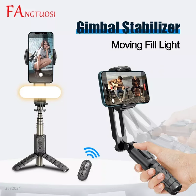 

FANGTUOSI NEW Wireless Bluetooth Selfie Stick tripod Handheld Gimbal Stabilizer Mobile Phone Gimbal Stabilizer With fill light