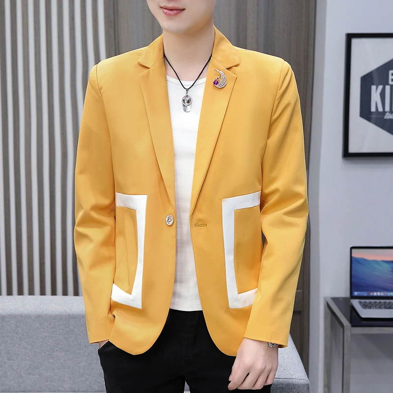 

Men's Spring and Autumn Solid Color Single-breasted Suit Long-sleeved Coat 3-color Casual Slim Jacket Daily Blazers Dress New