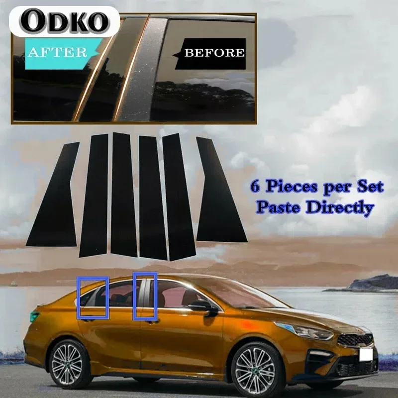 6 шт. глянцевый черный столб для стойки подходит Kia K3 Forte Sedan 2019 2020 2021 2022 2023 Наклейка