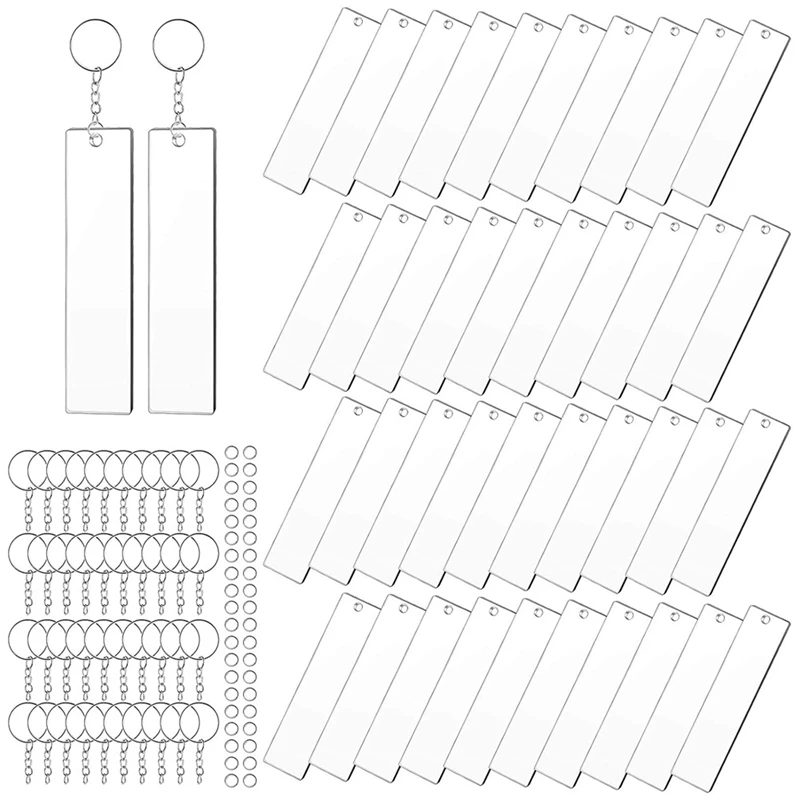 

120 Pieces Rectangle Acrylic Key Chain Blank Transparent Acrylic Keychain Blank