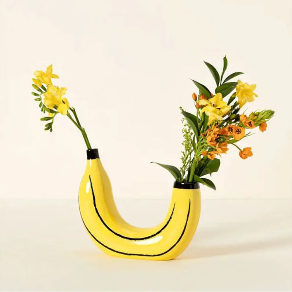 

Noverty Banana Vase New Resin Creative Double Side Flower Pot Home Living Room Dining Room Decor Ornaments Crafts Dropshipping