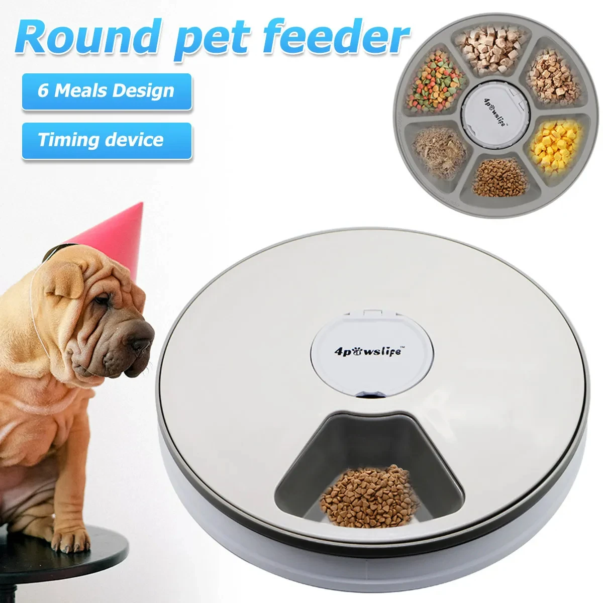 

24 Hours Pet Automatic Feeder 6 Grids Electric Dry Wet Food Dispenser With Voice Recorder Round Timing Feeder For Cat Dog Pet