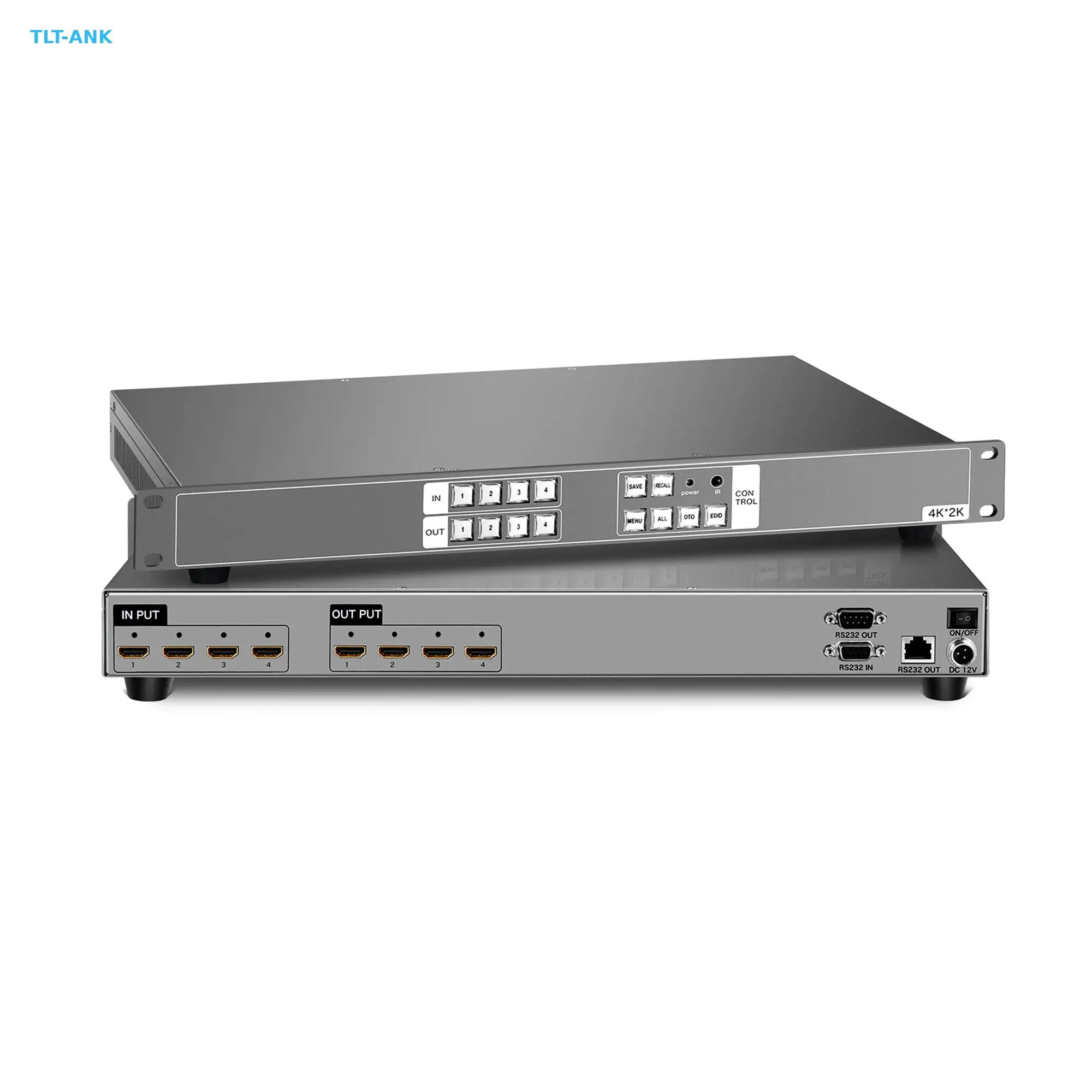 Фото Профессиональный 4x4 4K HDMI матричный видеокоммутатор и конвертер, 4 входа, 4 выхода, с управлением по RS232, стандартный корпус 1U №1