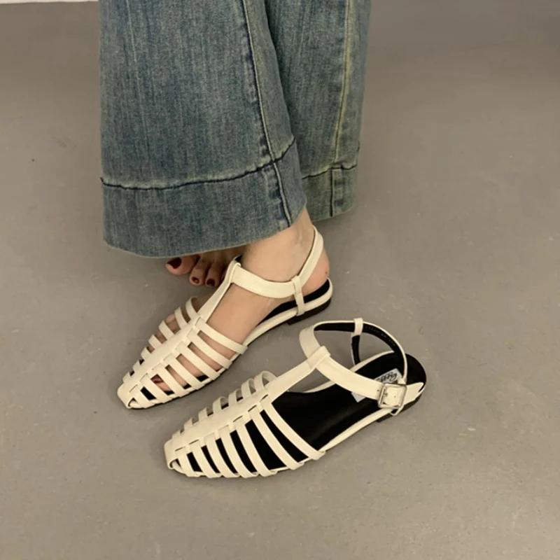 Сандалии-гладиаторы женские с ремешком на щиколотке модные пляжные шлепанцы в